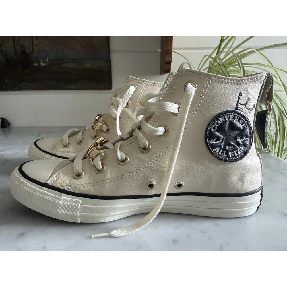 Converse Chuck Taylor All Star High Top Natural Ivory Gold Chain Crown EUC 7.5